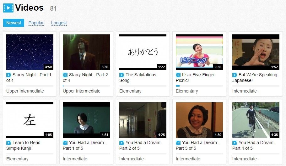 FluentU Japanese Video List